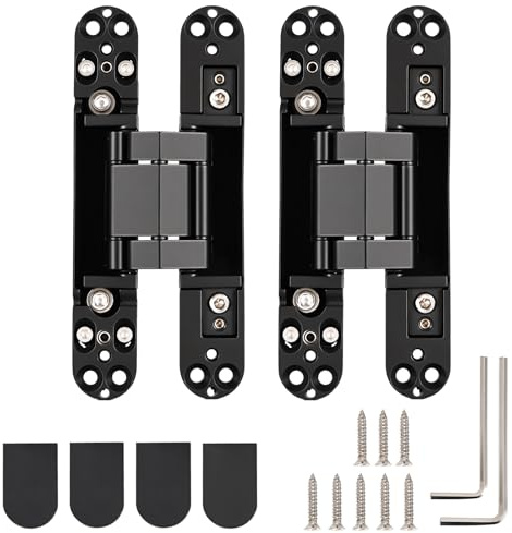 HBL' 2 Pack 6 Inch Black Hidden Door Hinges, Heavy Duty, 3-Way Adjustable | Hidden Doors Hinges, Concealed Hinges to Bulid Secret Bookcase/Bifold/Swing Door