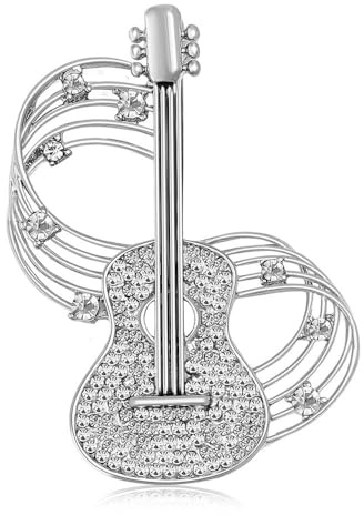 Brosche mit Musikgitarre für Damen und Herren, Kristall-Strass-Brosche, Anstecknadel, zierliches Kleid, Accessoires, Anstecknadel für Hut, Tasche, Anzug, Modeschmuck, einfache Musik, Party, Bankett