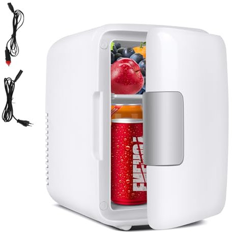 Sinbide Nevera Pequeña - Mini Nevera, 4L Comética Pequeña Nevera para Dormitorio, CA 220V/ CC 12V para Coche, Mini Neveras Para Habitacion (Blanco)