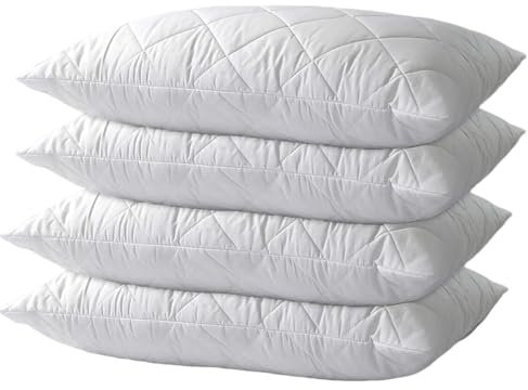Pillows 4 Pack Extra Filled luxury bounce back bed Pack Hotel Quality Bed Pillow Pair Luxury Firm Support Side Sleeper Pillow Back Neck Pain Relief Support Pillows (Quilted, 4 Count (Pack of 1))