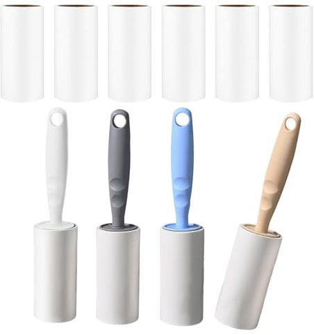 Druuzyl Rullo Togli Peli Animali 10 Rotoli 600 Fogli Ciascuno con 4 Dispenser Rullo Peli Animali Domestici, Extra Appiccicoso, per Divano Letto di Animali Domestici e Moquette