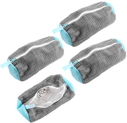 VIDETOL 4 Stück Schuhwaschbeutel Waschmaschine, Schuhbeutel Waschmaschine mit 360° Reinigungsflaum Sneaker Waschbeutel, Wiederverwendbar Reißverschluss Plüsch Schuhwaschbeutel