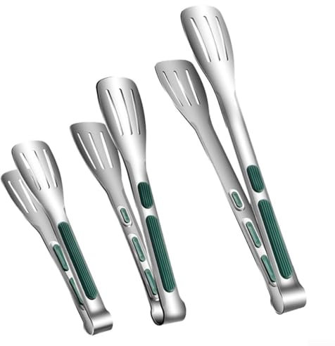 Pinzas para parrilla de acero inoxidable de alto rendimiento fijadas en 3 tamaños para diversas tareas de cocción