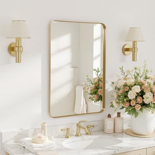 Reflix Wall Mirror 50x75 cm, Gold Bathroom Wall-Mounted Mirror Decoration for Living room, Bedroom, Entrance