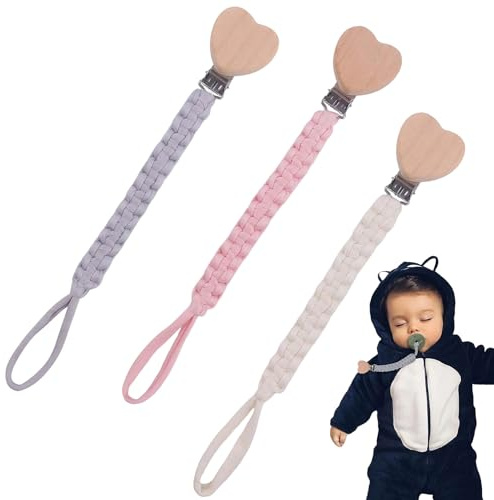 3 PCS Schnullerkette, Schnullerkette Mädchen, Baby Cup Catch mit Verstellbarem SchnullerClip, Kinderwagenkette für Kinderwagen Zubehör, Hochstühle, Baby Flaschen