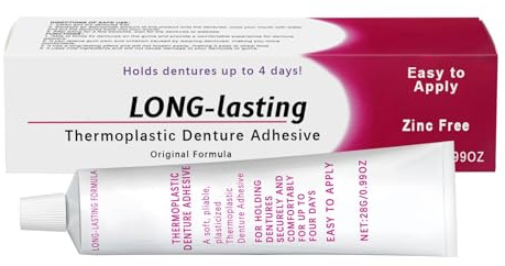 Thermoplastic-Denture Adhesive Cream, Long-Lasting 4-Day, Waterproof, Zinc-Free Formula for Secure Fit & Comfort - All Denture Types
