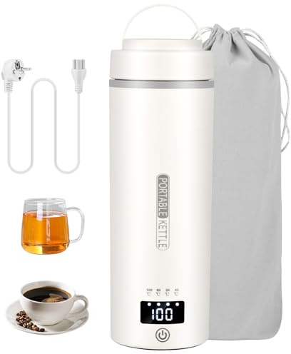 Elektrischer Reisewasserkocher Klein, Diealles Shine 550ML Reise Wasserkocher, Schnelles Kochwasser Reise Wasserkocher Klein, 316 Edelstahl Tragbarer Wasserkocher Automatische Abschaltung für Tee