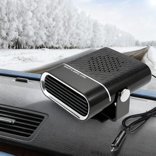 12V Auto Heizung & Entfroster, 150W Tragbare Auto Heizlüfter mit Kühlfunktion - Schnelle Enteisung & Beheizung für Windschutzscheibe - 360° Schwenkbar - Steckdosenadapter für 12V Fahrzeuge (schwarz)