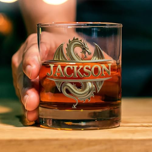 callie moment Personalised Whisky Glass | Custom Name Gold Dragon 10 oz Rock Glass | Fathers Day Birthday Gifts for Men Father