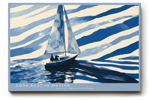Paul Sinus Wandbild 90x60cm Segelboot Meer minimalistische maritime Illustration blau weiß moderne Seefahrt Kunst stilvolle