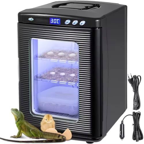 25 L reptilinkubator, ägginkubator med termostat och digital LED-belysning, 5°C-60°C temperaturkontroll för kameleonter, ödlor, sköldpaddor