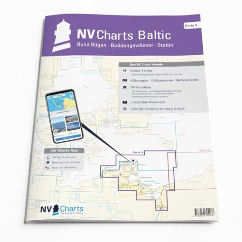 NV Charts Seekarte Ostsee Serie 4 - Rund Rügen - Boddengewässer - Stettin - Seekarte im Atlas Format