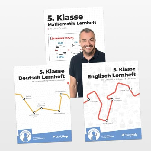 5. Klasse Hauptfächer Set komplett (Mathe, Deutsch, Englisch) / Lernheft, Übungsheft / Rechnen, Rechtschreibung, Übungen, Grammatik: Inkl. Aufgaben + Lösungen + Lernvideos