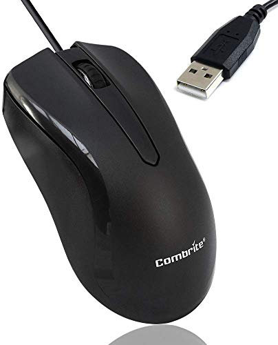 Combrite M40 USB Wired Optical Mouse With Comfort Rubber Scroll Wheel & Red LED For PC And Laptops, Windows, Mac OS, Linux Plug And Play - Black… (M40)