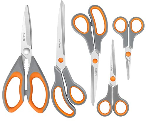 Asdirne Kitchen Scissors Set, Knife-Grade Stainless Steel, TPR Comfortable Handle All Purpose Scissors, Include One Poultry Shears and Four Different Sizes of Cooking Scissors, Perfect Kitchen Partner