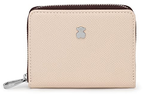 TOUS Monedero Mediano de Poliuretano con Efecto Saffiano en Beige y Marrón, Cierre Presión y Cremallera, Medidas 11 x 8 x 3 cm, Bonito y Chic, Colección Dubai