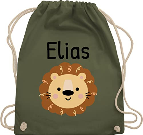 Turnbeutel Rucksack - Löwen - Süßer Löwe - Kindergarten Kita - Unisize - Olivgrün - stoffbeutel name personalisierte kindergartentasche löwenmotiv lowe beutel kindergartenrucksack