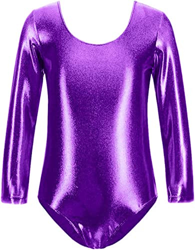 FUREINSTORE Maglia da danza danza balletto palestra body classico lucido elastico per ragazze a maniche lunghe girocollo per ballerina