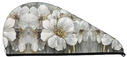 Bonnet de douche de bain bouquet de lys blanc pour femme, bonnet de cheveux secs en velours corail serviettes absorbantes à séchage rapide