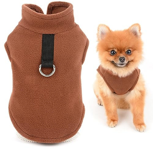 SMALLLEE_LUCKY_STORE Gilet en polaire uni pour chiot - Pull avec anneau pour laisse pour petits chiens, chats, garçons et filles - Yorkie, Chihuahua, chaton - Vêtements chauds pour l'automne et