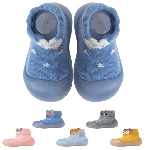 Aisprts Zapatos de Calcetines Bebé Zapatos Primeros Pasos Antideslizantes Unisex, Lindos Calcetines de Niño de Dibujos Animados con Suela, T2 Azul, 9-12 Meses