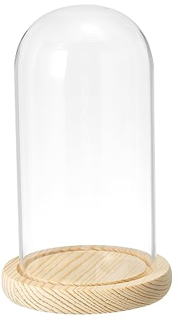 PATIKIL 7.1x3.5 Clear Cloche Glass Dome, Glass Bell Jar Display Case Tabletop Centerpiece with Wooden Base for Plants Home Decor