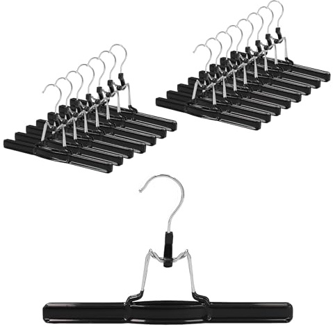VonBueren 16x Hosenbügel Klemmbügel schwarz aus Metall, Kleiderbügel Hosen | Rutschfester Hosenspanner mit drehbarem Haken, Hosenkleiderbügel, Kleiderbügel für Hosen und Röcke, stabil und praktisch
