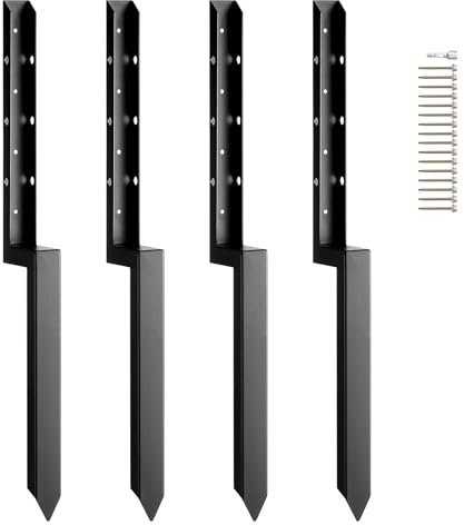 VEVOR Kit de réparation de poteau de clôture, 4 pcs, support de poteau en acier robuste, intérieur 51 x 51 mm, piquet d'ancrage au sol pour réparation de poteau de clôture en bois incliné ou cassé