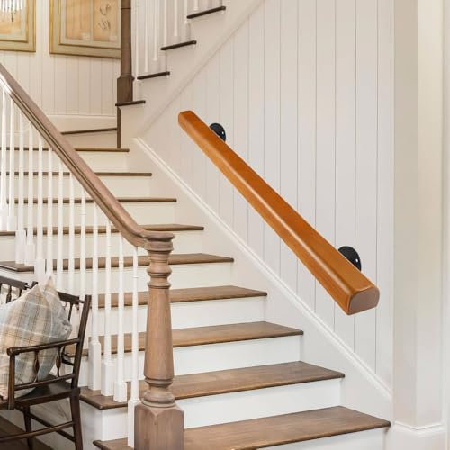 60cm Corrimano Legno per Scale Interne, Ringhiera A Muro Per Anziani, Passamano Moderno Capacità di Carico 180KG, Maniglie Antiscivolo Supporto di Sicurezza per Casa, Corridoio, Soppalchi, Terrazze