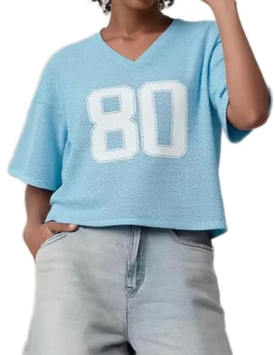 Women Y2K Basketball T-Shirt Short Sleeve V Neck Number Print Oversized Tee Loose Blokecore Jersey Shirt Aesthetic Streetwear