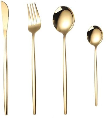 MMRTDJDR 4pcs Table Voleillement Spoon en Acier Inoxydable Couvoirs dorés Set Dingeware Settware Coffee UstenSils Ustensiles Accessoires de Cuisine (Gold Color 4PCS)