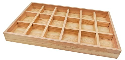 Anktily Unfertige Holz-Aufbewahrungs-Verteilerbox, 18 Fächer Showcase-Displaybox, Socken-Organizer, Unterwäsche-Aufbewahrungsbox, Holz-Displaytablett für Schmuck, Sammelobjekte