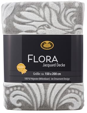 Gözze - Jacquard Decke Flora, Wohndecke mit eleganter Ornamentik, Kuscheldecke in Hoch-Tief-Optik, 150 x 200 cm - Anthrazit