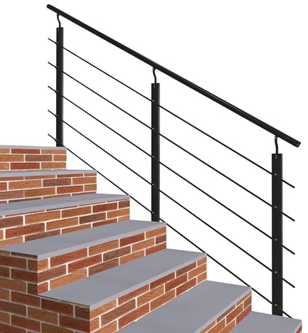 Garde-corps 200cm en aluminium Noir - Avec 5 traverses et 1 main courante - Intérieur et extérieur - Rampe d'escalier pose latérale