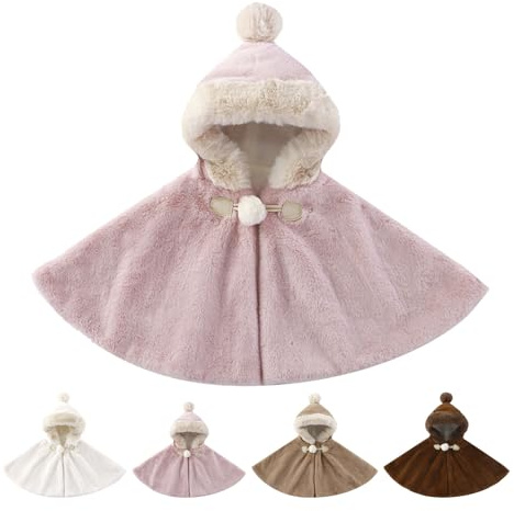 Mayoii Poncho Bébé Voiture Hiver, Cape Manteau Bébé Fille Garçon en Fausse Fourrure de Lapin Douce, Couverture Chaude pour Siège Auto, Cape Bébé 0-3 Ans (Poudre pour la peau)