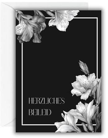 WBdesignz Trauerkarte „Herzliches Beileid“ mit weißem Umschlag – hochwertige Beileidskarte mit Blumenmotiv – für Trauer, Mitgefühl, Anteilnahme, Beerdigung & Beileidsbekundungen (DIN A6)