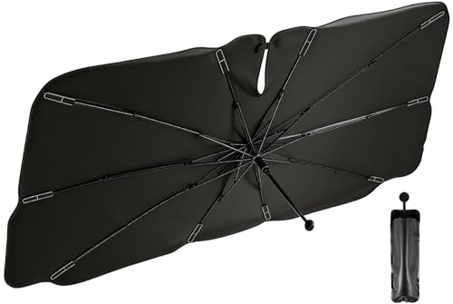 Parapluie Pare Soleil Voiture,Protège Soleil Voiture Protège Pare Brise Soleil,Protection UV, Rotation à 360°,Pliage Peu Encombrant, Pare-Soleil pour la Plupart des Voitures (80 cm × 140 cm)