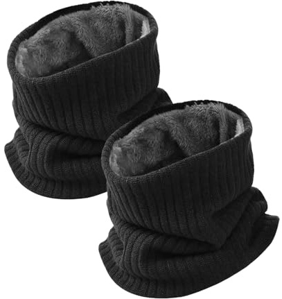 SEFIRST 2 Stück Schlauchschal Herren Geschenke, Schal Halstuch für Männer, Halswärmer Motorrad, Gefüttert Weichem Nackenwärmer, Winter Fleece Loop Schal Winddichte für Maske Geschenke (Schwarz)