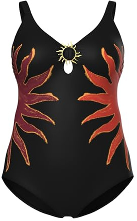 Ulla Popken Costume da Bagno con Soli, Coppe morbide, Foro e Materiale Riciclato Nero 44 847130100-44