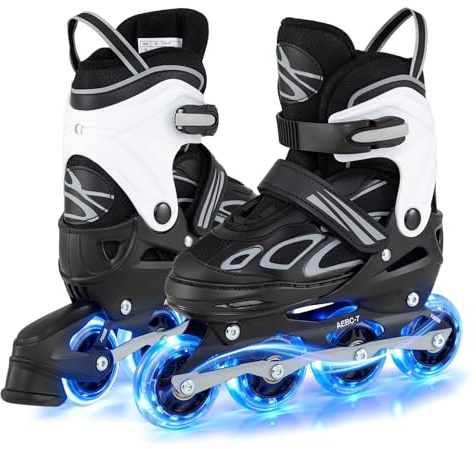 COSTWAY Pattini in Linea a 4 Rotelle per Bambini, Pattini a Rotelle Regolabili con 4 Ruote Luminose e Chiusura a Strappo, per Bambini e Ragazzi 5-14 Anni (32-36)
