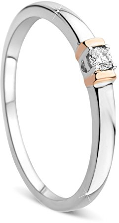 OROVI Solitär Damen Ring | Diamant Ring | echtes 9 Karat (375) Weißgold | mit echtem Diamant von 0,05 Karat | Goldring | hautfreundlicher Brillant Ring | Verlobungsring | Juwelier Schmuck