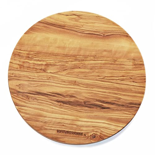 NATUREHOME Olivenholz Schneidebrett 20cm Rund - antibakterielles und antiseptisches Holzschneidebrett Frühstücksbrett Massivholz Küchenbrett Holzbrett hochwertig
