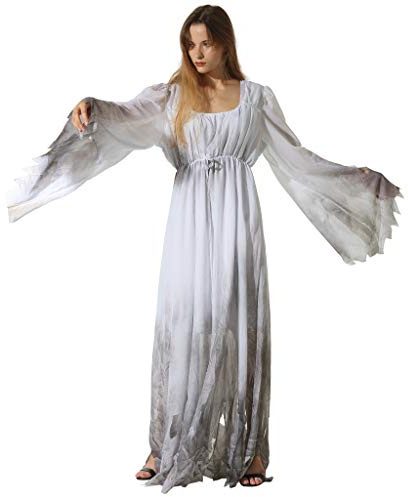 EraSpooky Damen Gossamer Ghost Kostüm Gothic Victorian Weiß Schick Kleid