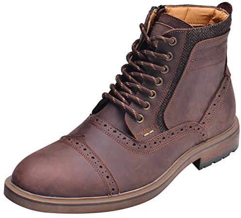 ANUFER Hombres Elegante Piel Genuina Botines Cordones&Cremallera Lateral Brogues Zapatos de Vestir Café SN01915 EU40