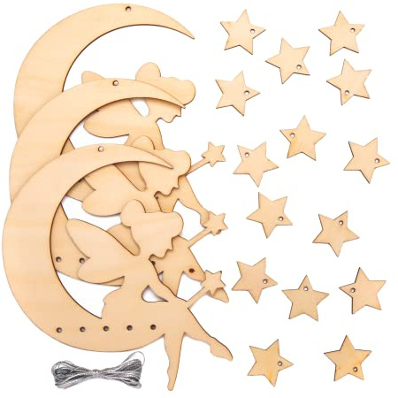 Baker Ross AT539 Fairy Wooden Mobile Kits - Pack of 3, Woodcrafts for Kids to Design, Paint, Decorate and then Use