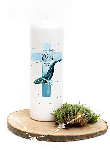 Taufkerze Kerze zur Taufe blaues Kreuz Wal Wunschname Spruch individualisierbar wk177 -ausgewählte Größe: *2. Patenkerze (ohne Taufspruch)*