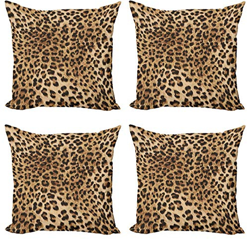 ABAKUHAUS Leopard-Druck Dekokissen Kissenbezug 4er Pack, Wildtierhaut, Modern Accent Doppelseitiger Digitaldruck, 60 x 60 cm, Pale Braun Schwarz
