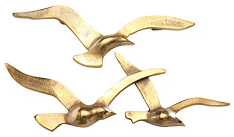 WHW Whole House Worlds Americana Flying Birds Metal Wall Decor Art, 3 Birds, 2 Piece Set, Handcrafted, Cast of Fine Gold Aluminum, Bas-Relief, 15.25 Inches Wide and 13.25 Inches Wide.