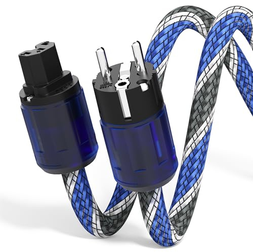 Monosaudio P037 High End strömkabel 2 m kopparskärm, 2-polig HiFi strömkabel AC OFC Audiophil kallenhetskabel, 16 mm EU Schuko IEC C15-kontakt för DVD/förstärkare/avkodare/subwoofer/AMP