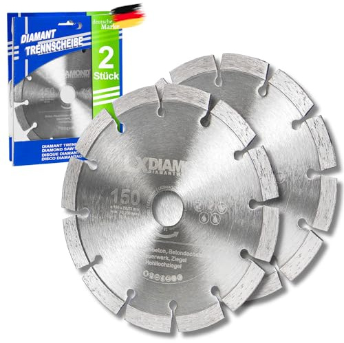 LXDIAMOND 2x Diamant-Trennscheibe 150mm x 22,23mm im Set für Mauernutfräse 150 mm - Diamantscheibe zum Trennen von Stein, Beton, Ziegel, Mauerwerk - Steinscheibe in Profi Qualität